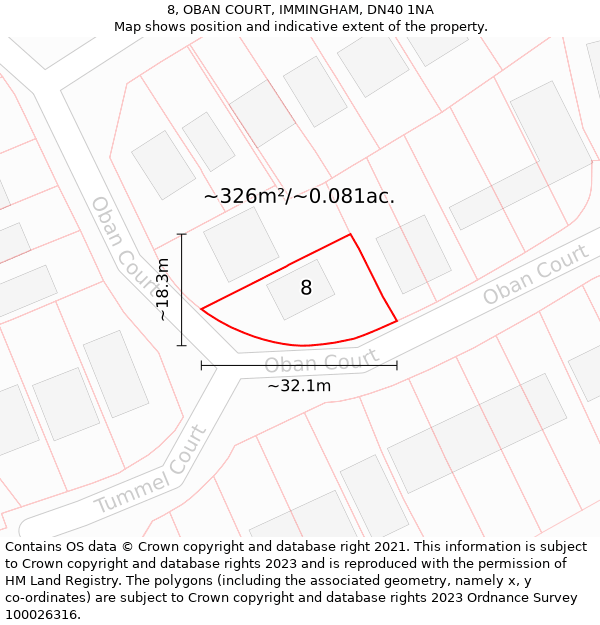 8, OBAN COURT, IMMINGHAM, DN40 1NA: Plot and title map