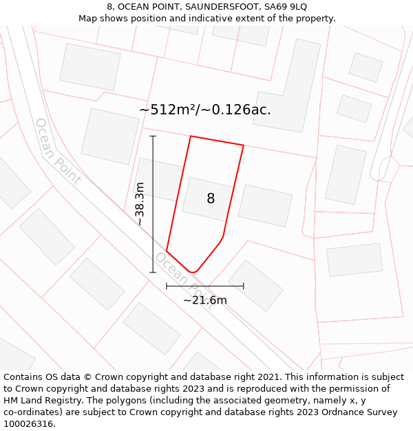 8, OCEAN POINT, SAUNDERSFOOT, SA69 9LQ: Plot and title map