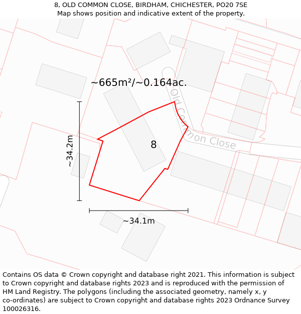 8, OLD COMMON CLOSE, BIRDHAM, CHICHESTER, PO20 7SE: Plot and title map