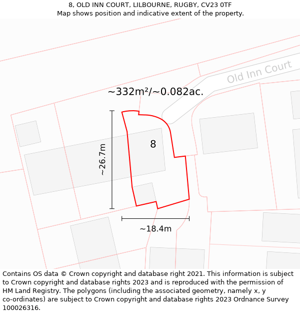 8, OLD INN COURT, LILBOURNE, RUGBY, CV23 0TF: Plot and title map