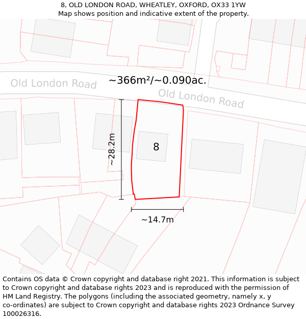 8, OLD LONDON ROAD, WHEATLEY, OXFORD, OX33 1YW: Plot and title map