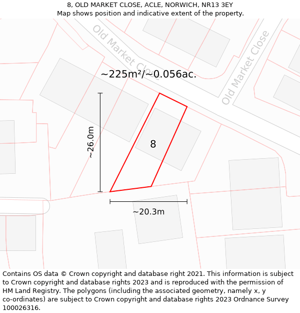 8, OLD MARKET CLOSE, ACLE, NORWICH, NR13 3EY: Plot and title map