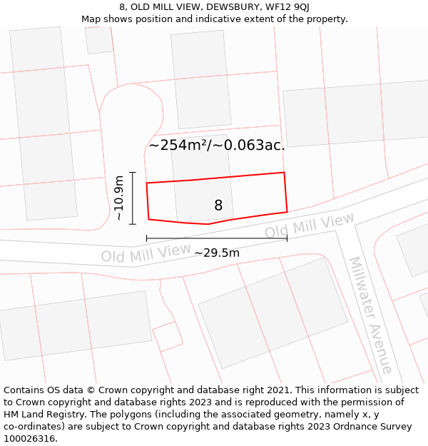 8, OLD MILL VIEW, DEWSBURY, WF12 9QJ: Plot and title map