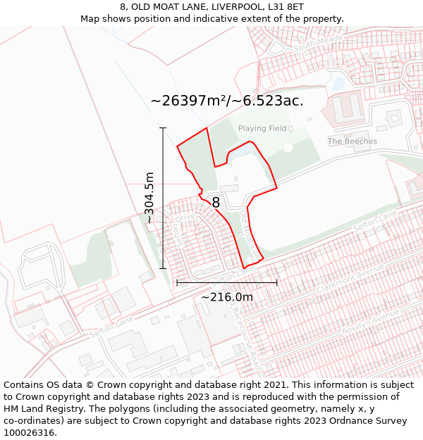 8, OLD MOAT LANE, LIVERPOOL, L31 8ET: Plot and title map