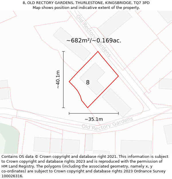 8, OLD RECTORY GARDENS, THURLESTONE, KINGSBRIDGE, TQ7 3PD: Plot and title map