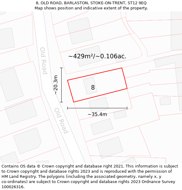 8, OLD ROAD, BARLASTON, STOKE-ON-TRENT, ST12 9EQ: Plot and title map