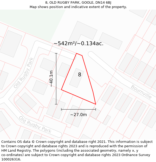 8, OLD RUGBY PARK, GOOLE, DN14 6BJ: Plot and title map