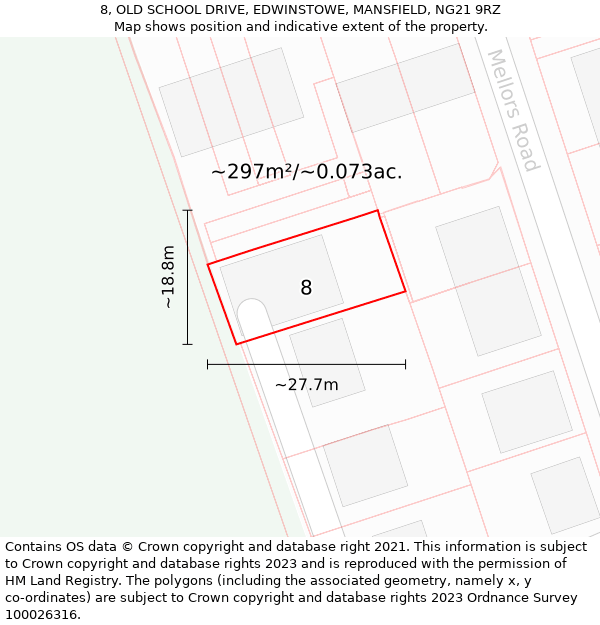 8, OLD SCHOOL DRIVE, EDWINSTOWE, MANSFIELD, NG21 9RZ: Plot and title map