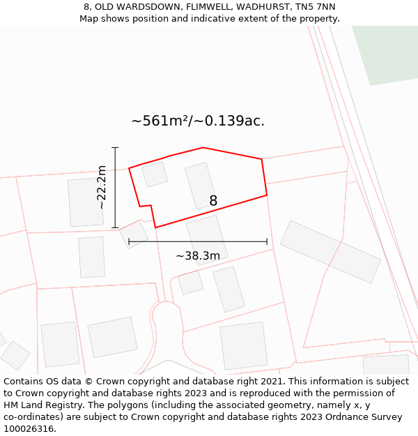 8, OLD WARDSDOWN, FLIMWELL, WADHURST, TN5 7NN: Plot and title map