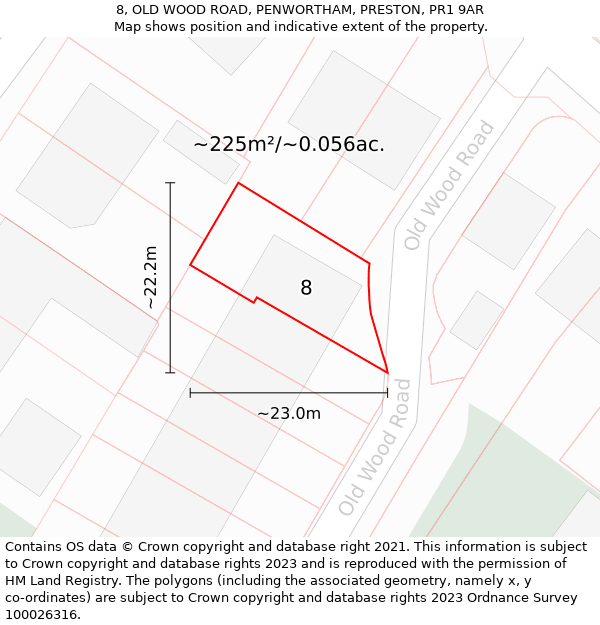 8, OLD WOOD ROAD, PENWORTHAM, PRESTON, PR1 9AR: Plot and title map