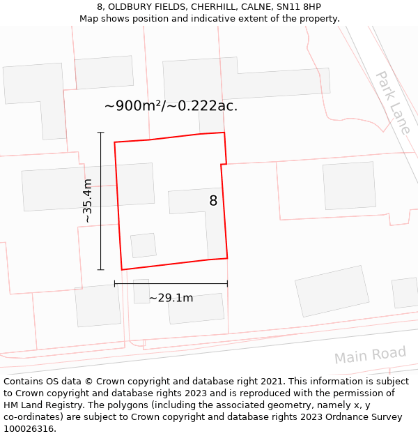 8, OLDBURY FIELDS, CHERHILL, CALNE, SN11 8HP: Plot and title map