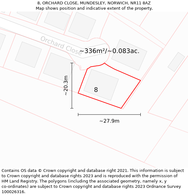 8, ORCHARD CLOSE, MUNDESLEY, NORWICH, NR11 8AZ: Plot and title map