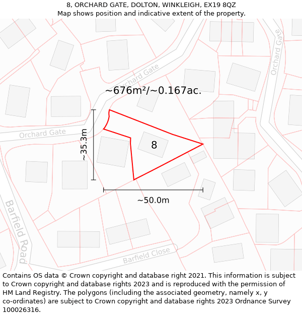 8, ORCHARD GATE, DOLTON, WINKLEIGH, EX19 8QZ: Plot and title map