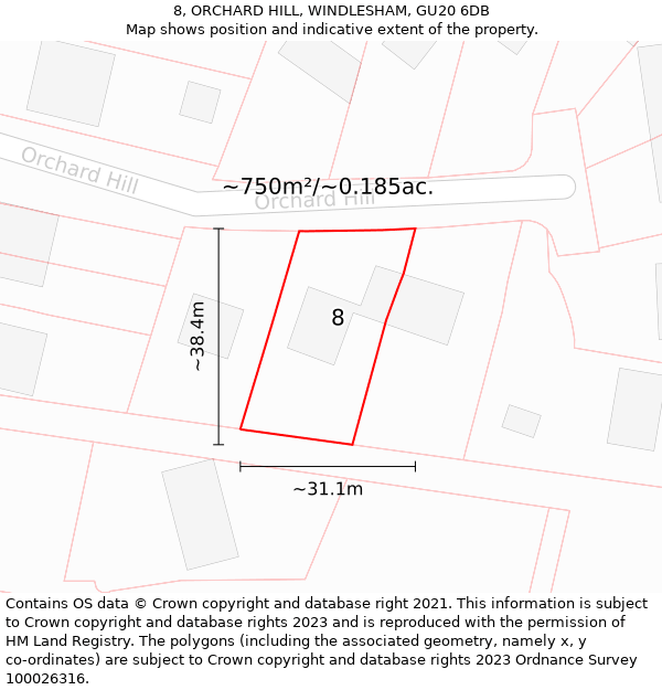 8, ORCHARD HILL, WINDLESHAM, GU20 6DB: Plot and title map