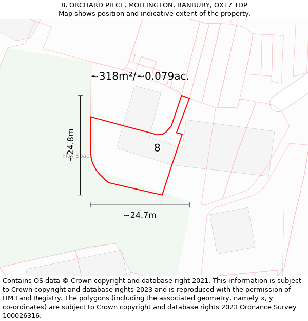 8, ORCHARD PIECE, MOLLINGTON, BANBURY, OX17 1DP: Plot and title map