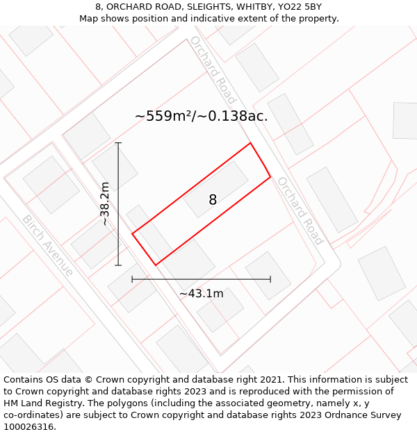 8, ORCHARD ROAD, SLEIGHTS, WHITBY, YO22 5BY: Plot and title map