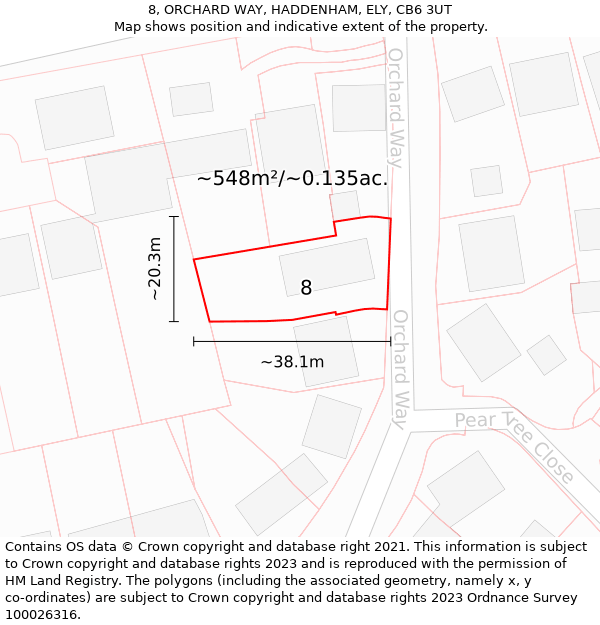 8, ORCHARD WAY, HADDENHAM, ELY, CB6 3UT: Plot and title map