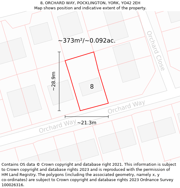 8, ORCHARD WAY, POCKLINGTON, YORK, YO42 2EH: Plot and title map