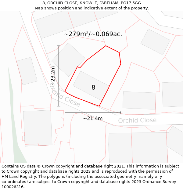 8, ORCHID CLOSE, KNOWLE, FAREHAM, PO17 5GG: Plot and title map