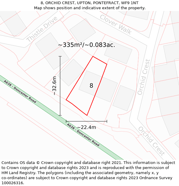 8, ORCHID CREST, UPTON, PONTEFRACT, WF9 1NT: Plot and title map