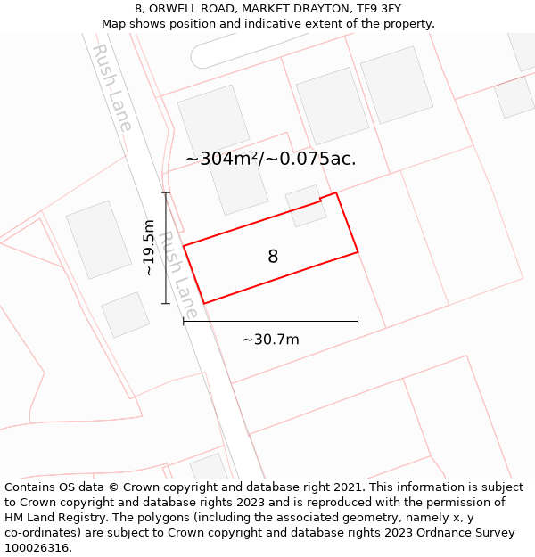 8, ORWELL ROAD, MARKET DRAYTON, TF9 3FY: Plot and title map