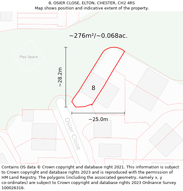 8, OSIER CLOSE, ELTON, CHESTER, CH2 4RS: Plot and title map