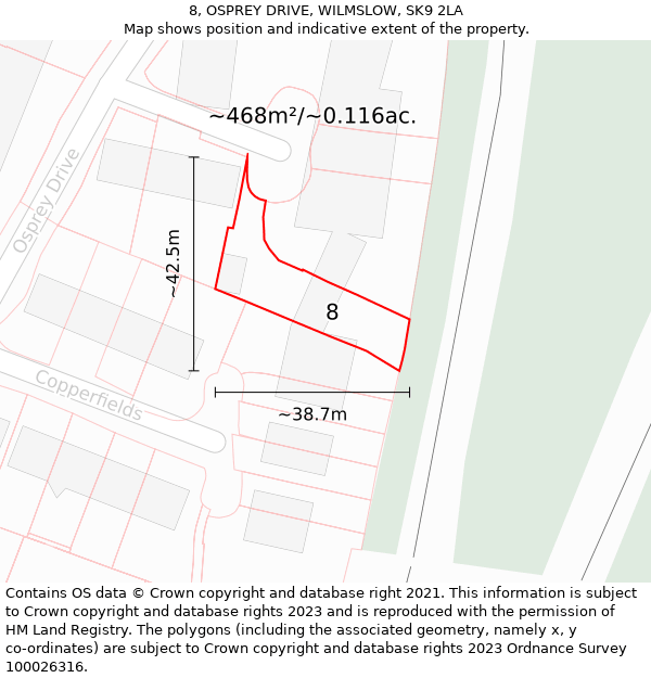 8, OSPREY DRIVE, WILMSLOW, SK9 2LA: Plot and title map