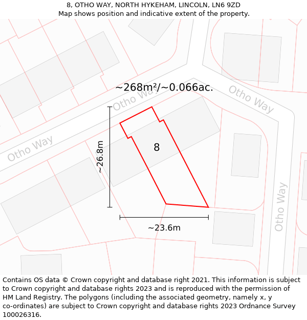 8, OTHO WAY, NORTH HYKEHAM, LINCOLN, LN6 9ZD: Plot and title map