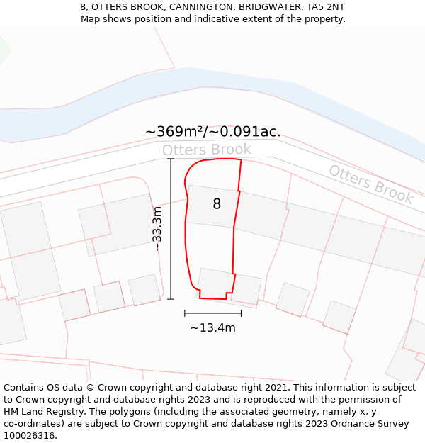 8, OTTERS BROOK, CANNINGTON, BRIDGWATER, TA5 2NT: Plot and title map