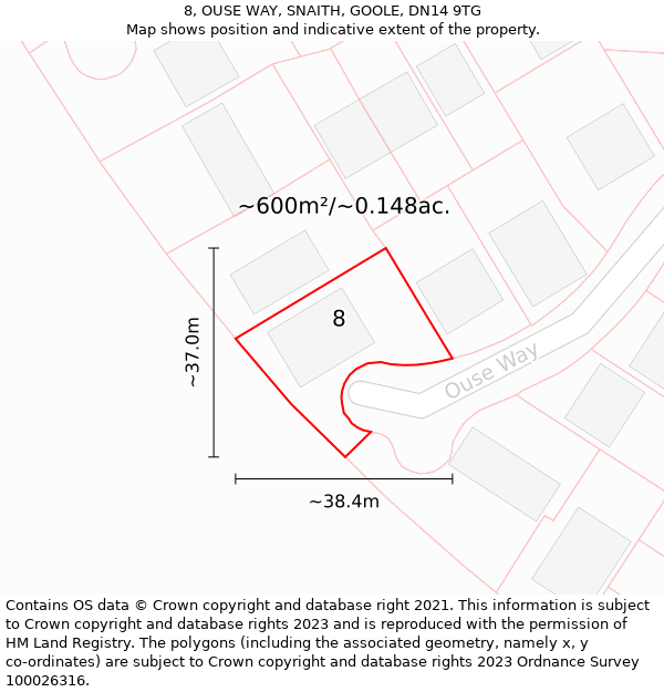 8, OUSE WAY, SNAITH, GOOLE, DN14 9TG: Plot and title map