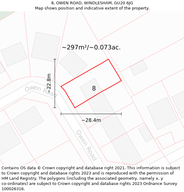 8, OWEN ROAD, WINDLESHAM, GU20 6JG: Plot and title map