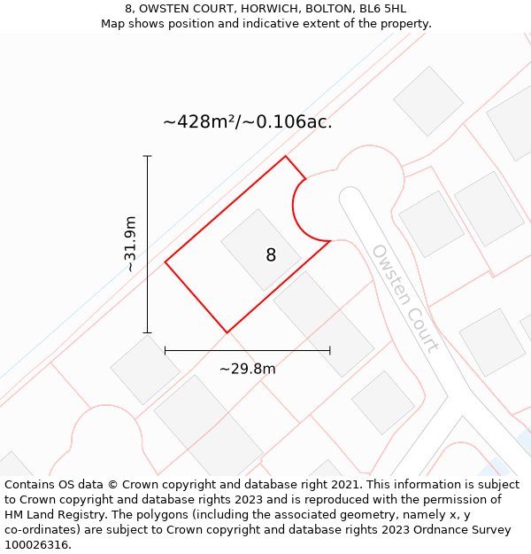 8, OWSTEN COURT, HORWICH, BOLTON, BL6 5HL: Plot and title map