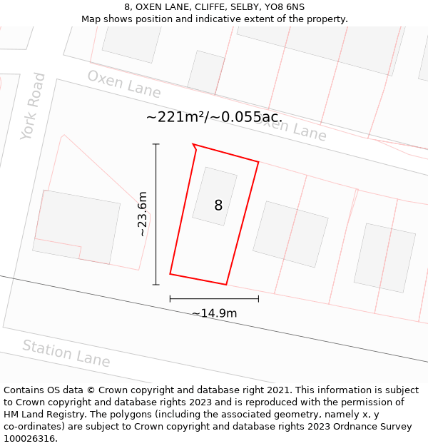 8, OXEN LANE, CLIFFE, SELBY, YO8 6NS: Plot and title map