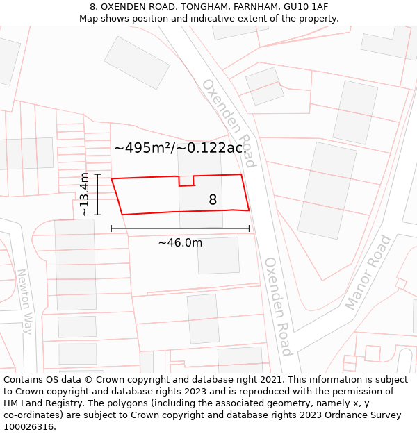 8, OXENDEN ROAD, TONGHAM, FARNHAM, GU10 1AF: Plot and title map