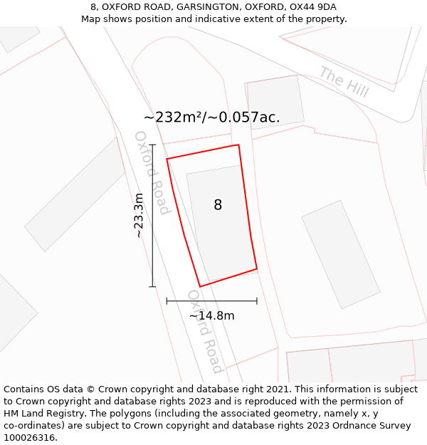 8, OXFORD ROAD, GARSINGTON, OXFORD, OX44 9DA: Plot and title map