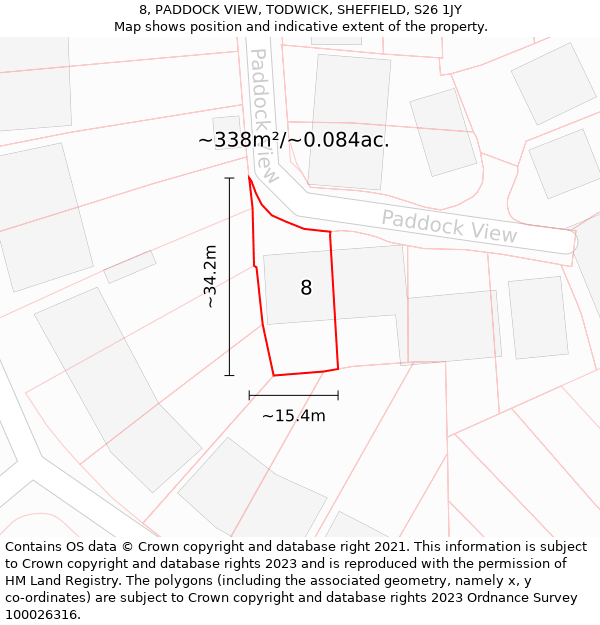 8, PADDOCK VIEW, TODWICK, SHEFFIELD, S26 1JY: Plot and title map