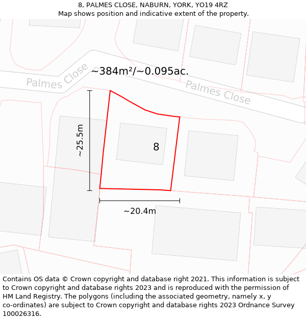 8, PALMES CLOSE, NABURN, YORK, YO19 4RZ: Plot and title map