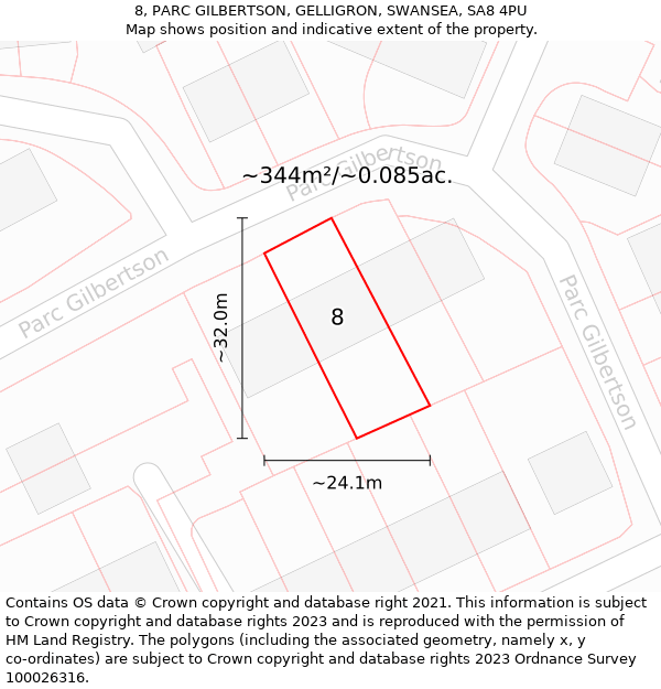 8, PARC GILBERTSON, GELLIGRON, SWANSEA, SA8 4PU: Plot and title map