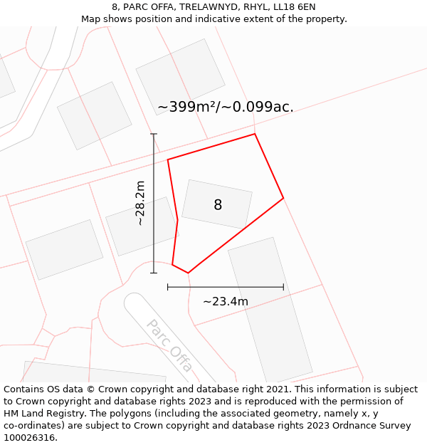 8, PARC OFFA, TRELAWNYD, RHYL, LL18 6EN: Plot and title map