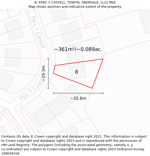 8, PARC Y CASTELL, TOWYN, ABERGELE, LL22 9NZ: Plot and title map