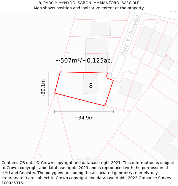 8, PARC Y MYNYDD, SARON, AMMANFORD, SA18 3LP: Plot and title map