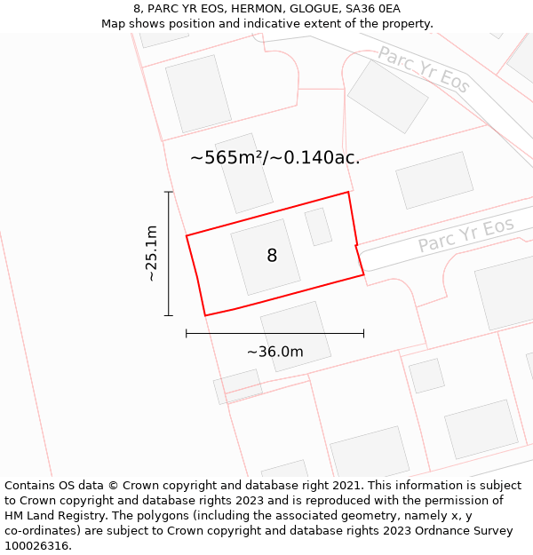 8, PARC YR EOS, HERMON, GLOGUE, SA36 0EA: Plot and title map