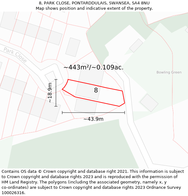 8, PARK CLOSE, PONTARDDULAIS, SWANSEA, SA4 8NU: Plot and title map