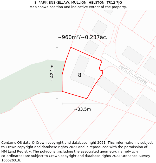 8, PARK ENSKELLAW, MULLION, HELSTON, TR12 7JG: Plot and title map