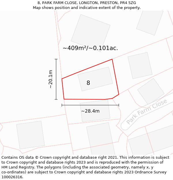 8, PARK FARM CLOSE, LONGTON, PRESTON, PR4 5ZG: Plot and title map