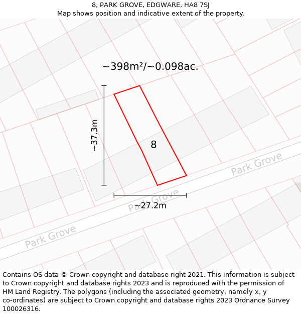 8, PARK GROVE, EDGWARE, HA8 7SJ: Plot and title map