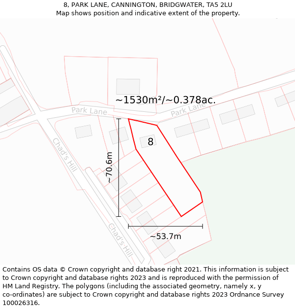 8, PARK LANE, CANNINGTON, BRIDGWATER, TA5 2LU: Plot and title map