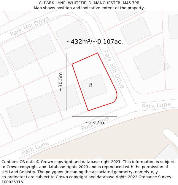 8, PARK LANE, WHITEFIELD, MANCHESTER, M45 7PB: Plot and title map