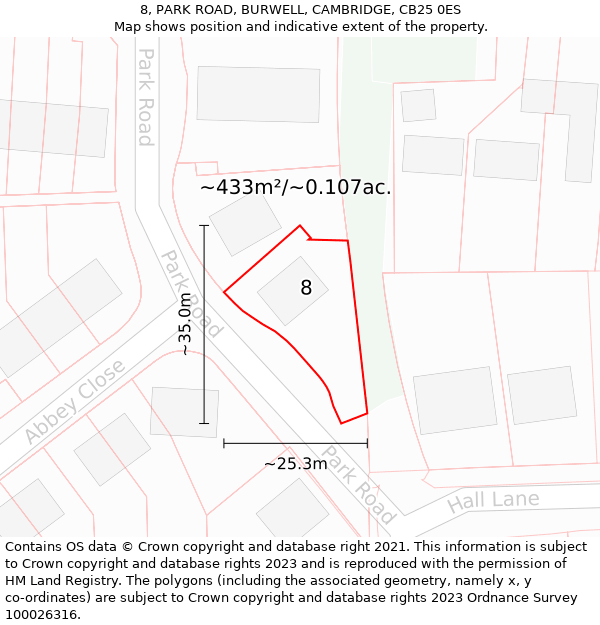 8, PARK ROAD, BURWELL, CAMBRIDGE, CB25 0ES: Plot and title map