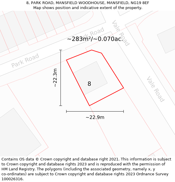 8, PARK ROAD, MANSFIELD WOODHOUSE, MANSFIELD, NG19 8EF: Plot and title map